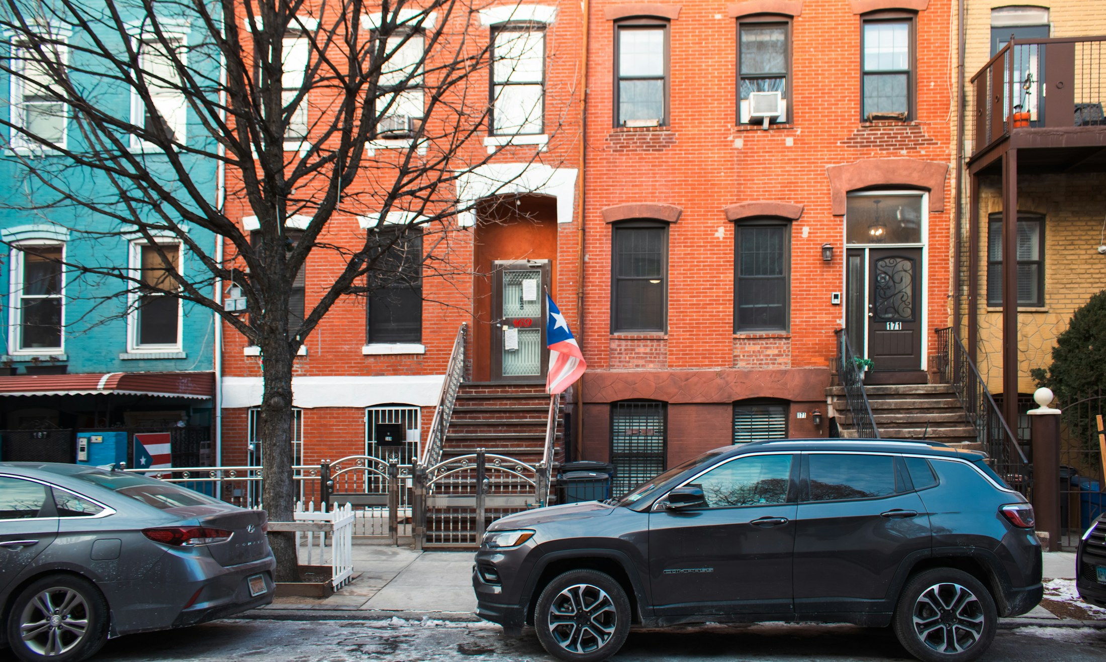 Colorful brick townhouses in Williamsburg, Brooklyn
